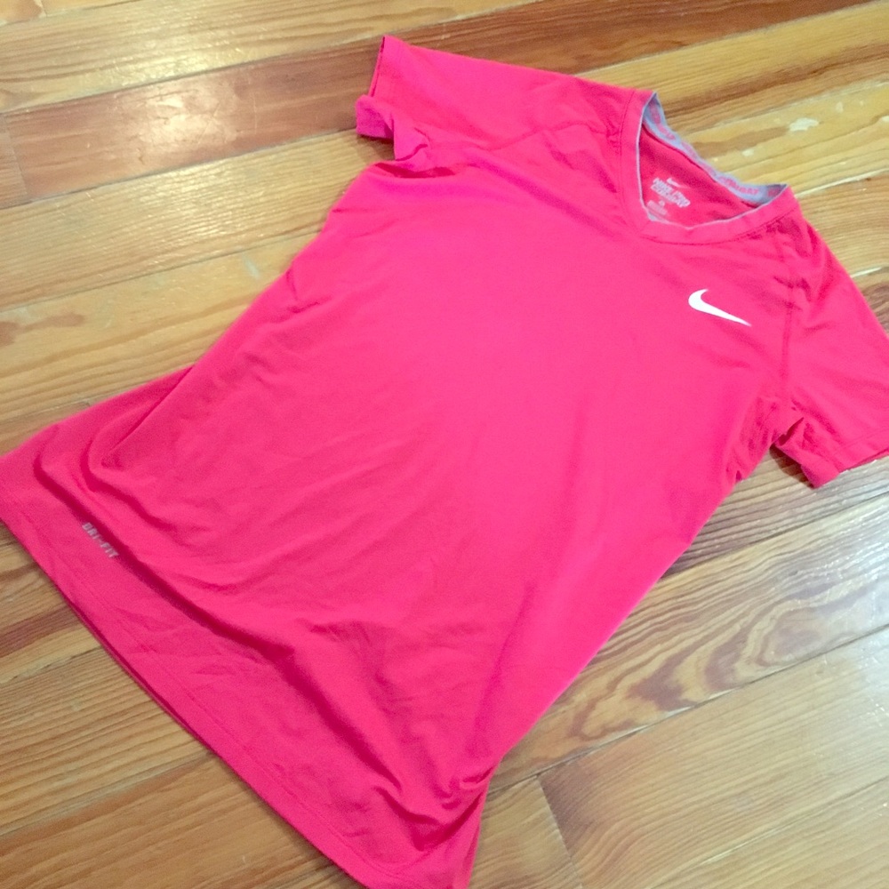 Nike V-neck Dri-Fit Athletic Tee Deep Hot Pink